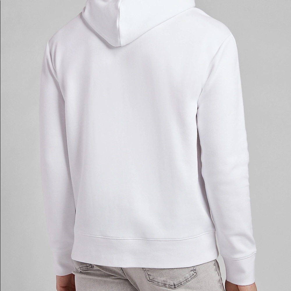 EXPRESS Solid Double Knit Relaxed Hoodie - WHITE - Picture 2 of 6